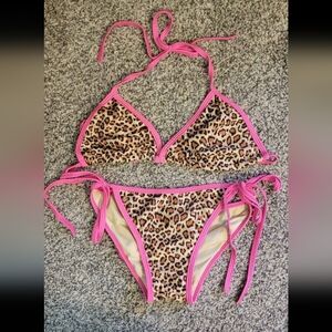 Leopard Print Bikini with Pink Trim - Medium